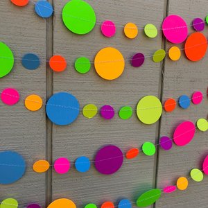Glow in the Dark Streamers, Neon Party Garland, 80s Theme Birthday, Fluorescent Decoration, Black Light Party Supplies, Colorful Circles