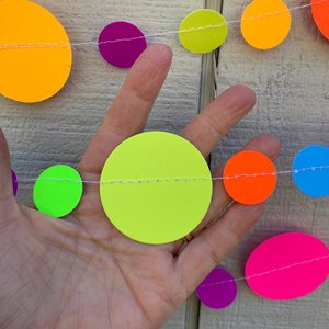 Glow in the Dark Streamers, Neon Party Garland, 80s Theme Birthday, Fluorescent Decoration, Black Light Party Supplies, Colorful Circles