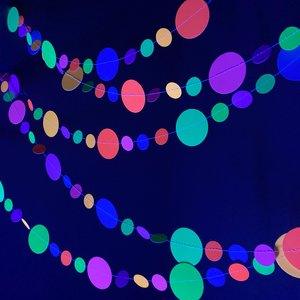 Glow in the Dark Streamers, Neon Party Garland, 80s Theme Birthday, Fluorescent Decoration, Black Light Party Supplies, Colorful Circles