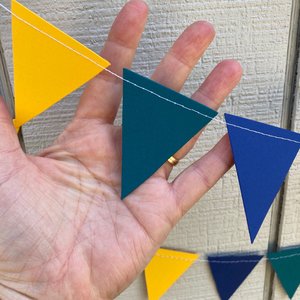 UNC Wilmington graduation party garland, Navy Teal yellow Triangle Bunting, University dorm decor, Bed Party Streamers, UNCW party backdrop