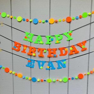 Glow Party Boy Birthday Banner, Neon fluorescent birthday banner, UV Reflective Birthday Banner, Blacklight Party Sign, 80s Party decor