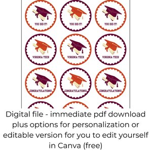 Virginia Tech Graduation Cupcake Toppers: Orange & Maroon Decor (Digital Download)