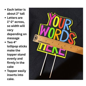 Custom Saying Neon Cake Topper, Glow Party Decoration, Blacklight Cake decor with any wording, Rave Party, Retro Glow in the Dark Decor