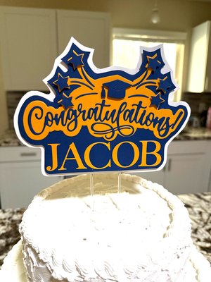 Navy and gold graduation cake topper, personalized Congratulations cake sign with name, University of California decor, U of Michigan