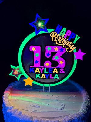 Twin Neon Birthday Cake Topper, Joint Birthday Cake, 13th Birthday Centerpiece, Best Friend Two Name Birthday Sign, LED Light Up Cake Topper