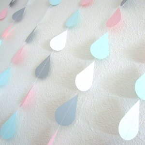 Raindrop Garland, Baby Shower Decor, Neutral Baby Shower, Pink and Blue Baby, Gender Reveal, Baby Sprinkle, Shower Backdrop, Virtual Shower