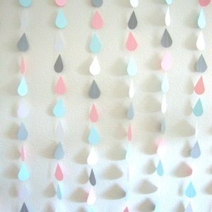 Raindrop Garland, Baby Shower Decor, Neutral Baby Shower, Pink and Blue Baby, Gender Reveal, Baby Sprinkle, Shower Backdrop, Virtual Shower