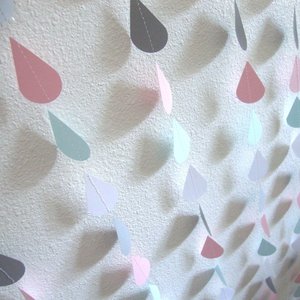 Raindrop Garland, Baby Shower Decor, Neutral Baby Shower, Pink and Blue Baby, Gender Reveal, Baby Sprinkle, Shower Backdrop, Virtual Shower