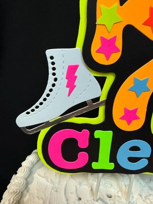 Ice Skate Birthday Party Cake Topper, Personalized Neon Glow in the Dark Decoration