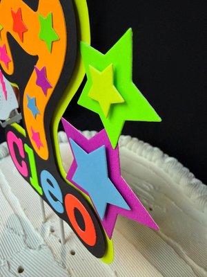 Ice Skate Birthday Party Cake Topper, Personalized Neon Glow in the Dark Decoration