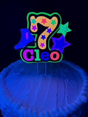 Ice Skate Birthday Party Cake Topper, Personalized Neon Glow in the Dark Decoration