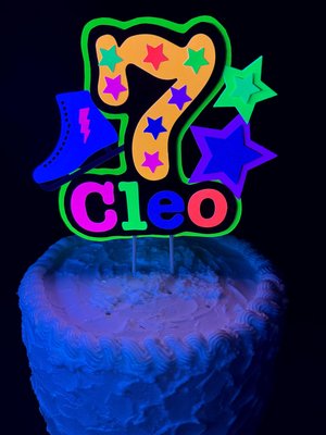 Ice Skate Birthday Party Cake Topper, Personalized Neon Glow in the Dark Decoration