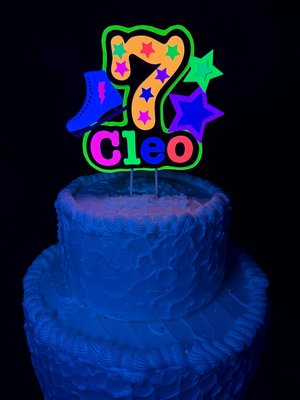 Ice Skate Birthday Party Cake Topper, Personalized Neon Glow in the Dark Decoration