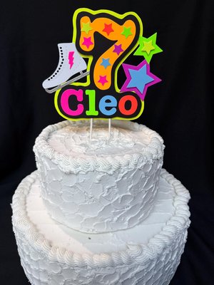 Ice Skate Birthday Party Cake Topper, Personalized Neon Glow in the Dark Decoration