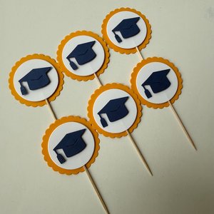 Navy and gold graduate cupcake topper, Graduation cap cupcake pick, Berkeley graduation decoration, University of Michigan graduate decor