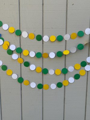 Green Yellow White Circle Garland, Green and Yellow School Streamers, Graduation Party Decor, Baylor University, U of Oregon Graduate