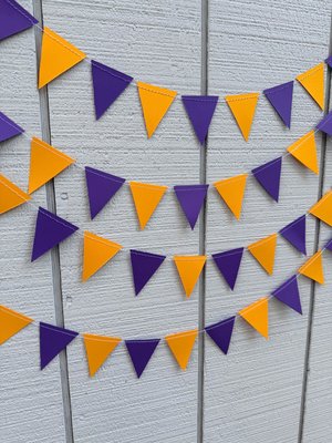 Sports Party Decor, Purple and Gold Pennant Flag Streamers, Tailgate Party Bunting, College Game Day Celebration, Team Color Garlands