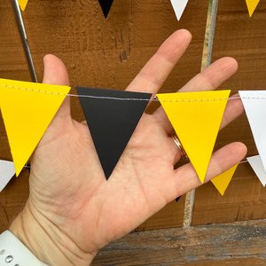 Sports Party Decor, Black Yellow and White Pennant Flag Streamers, Tailgate Party Bunting, College Game Day Celebration, Team Color Garlands