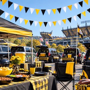 Sports Party Decor, Black Yellow and White Pennant Flag Streamers, Tailgate Party Bunting, College Game Day Celebration, Team Color Garlands