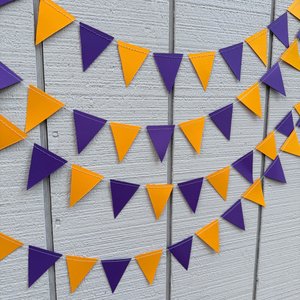Sports Party Decor, Purple and Gold Pennant Flag Streamers, Tailgate Party Bunting, College Game Day Celebration, Team Color Garlands