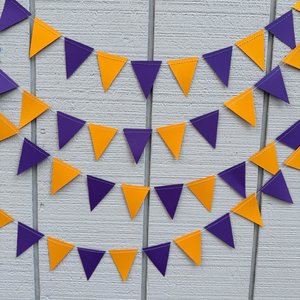 Sports Party Decor, Purple and Gold Pennant Flag Streamers, Tailgate Party Bunting, College Game Day Celebration, Team Color Garlands