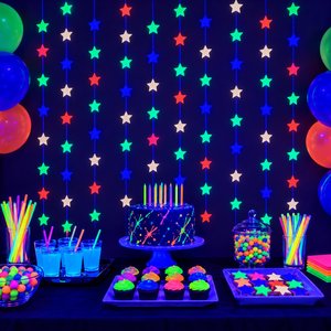 Neon Star Garland, Black Light Party Decor, Fluorescent Star Backdrop for Glow Party