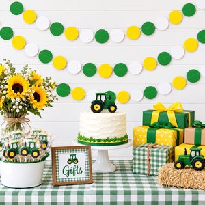 Tractor Birthday Garland, Green Yellow White Paper Circles, Farm Party Backdrop