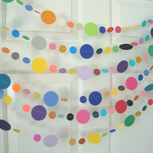 Colorful Party Garland, All Occasion Streamer, Birthday Decoration, Rainbow Decor, Paper Dot Bunting, Festive Banner, Classroom Decor