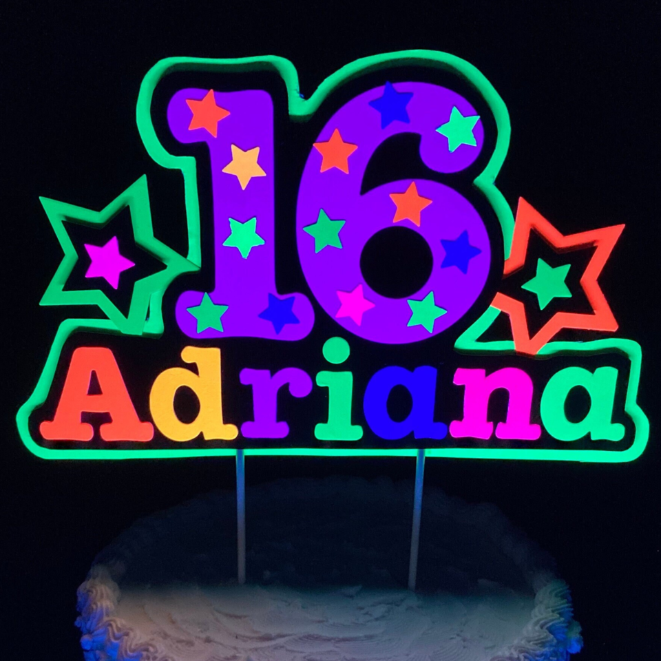 Personalized Neon Glow Party Cake Topper