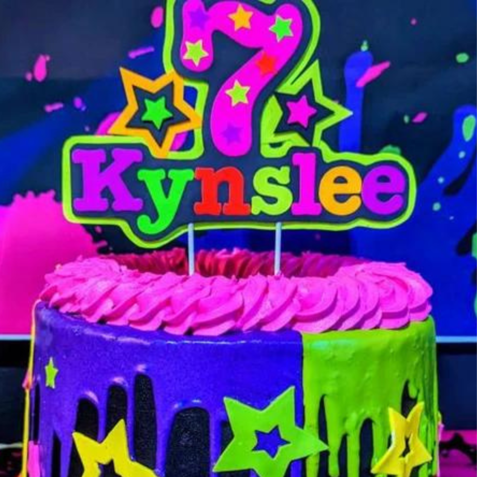 Personalized Neon Glow Party Cake Topper