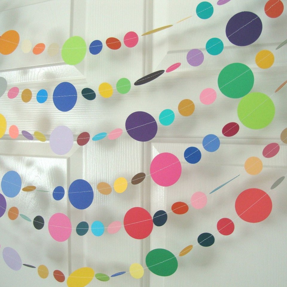 Colorful Party Garland, All Occasion Streamer, Birthday Decoration, Rainbow Decor, Paper Dot Bunting, Festive Banner, Classroom Decor