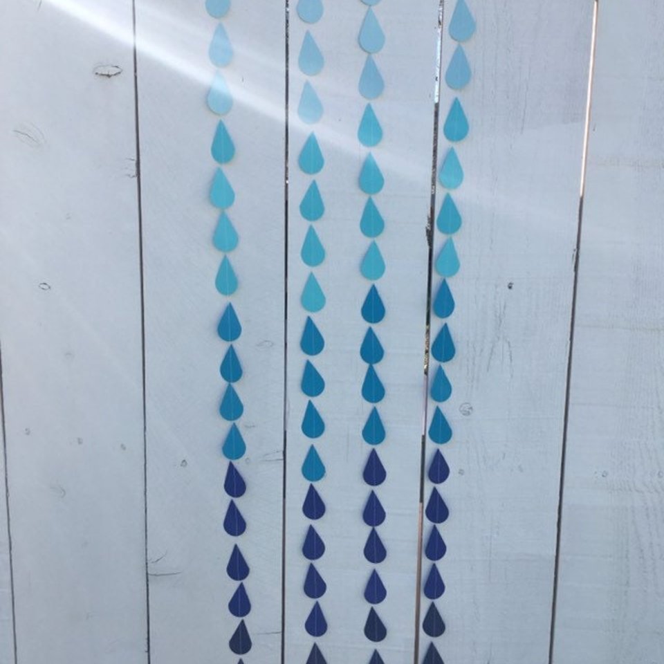 Blue Raindrop Garland, Baby Sprinkle Garland, Baby Shower Decor, Blue Ombre, Baby Boy Shower, Virtual Shower Backdrop, Raindrop Backdrop