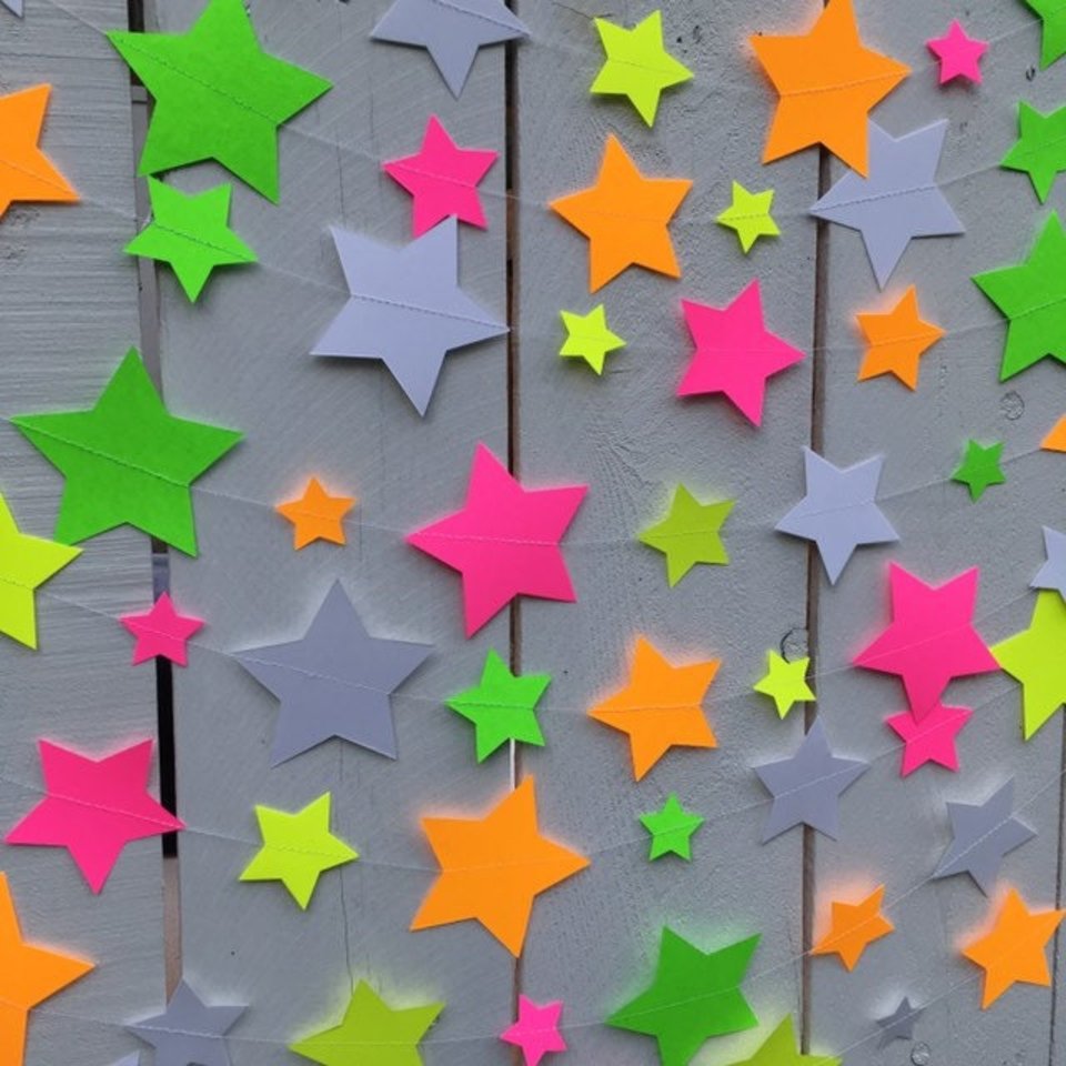 Glow Party Neon Star Garlands, Glowing Stars, Star Decoration for Glow in the Dark Party, Sweet 16 Glow Party Decor