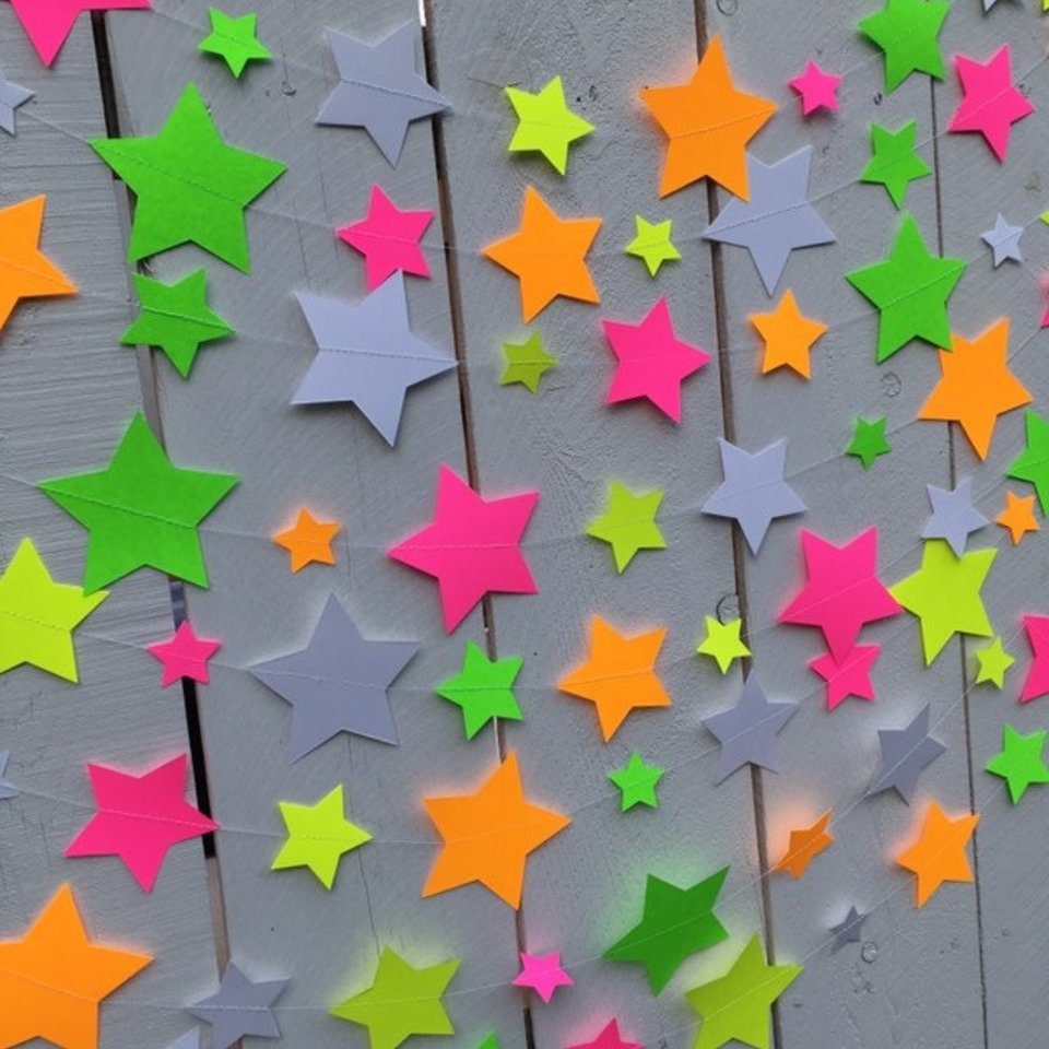Glow Party Neon Star Garlands, Glowing Stars, Star Decoration for Glow in the Dark Party, Sweet 16 Glow Party Decor