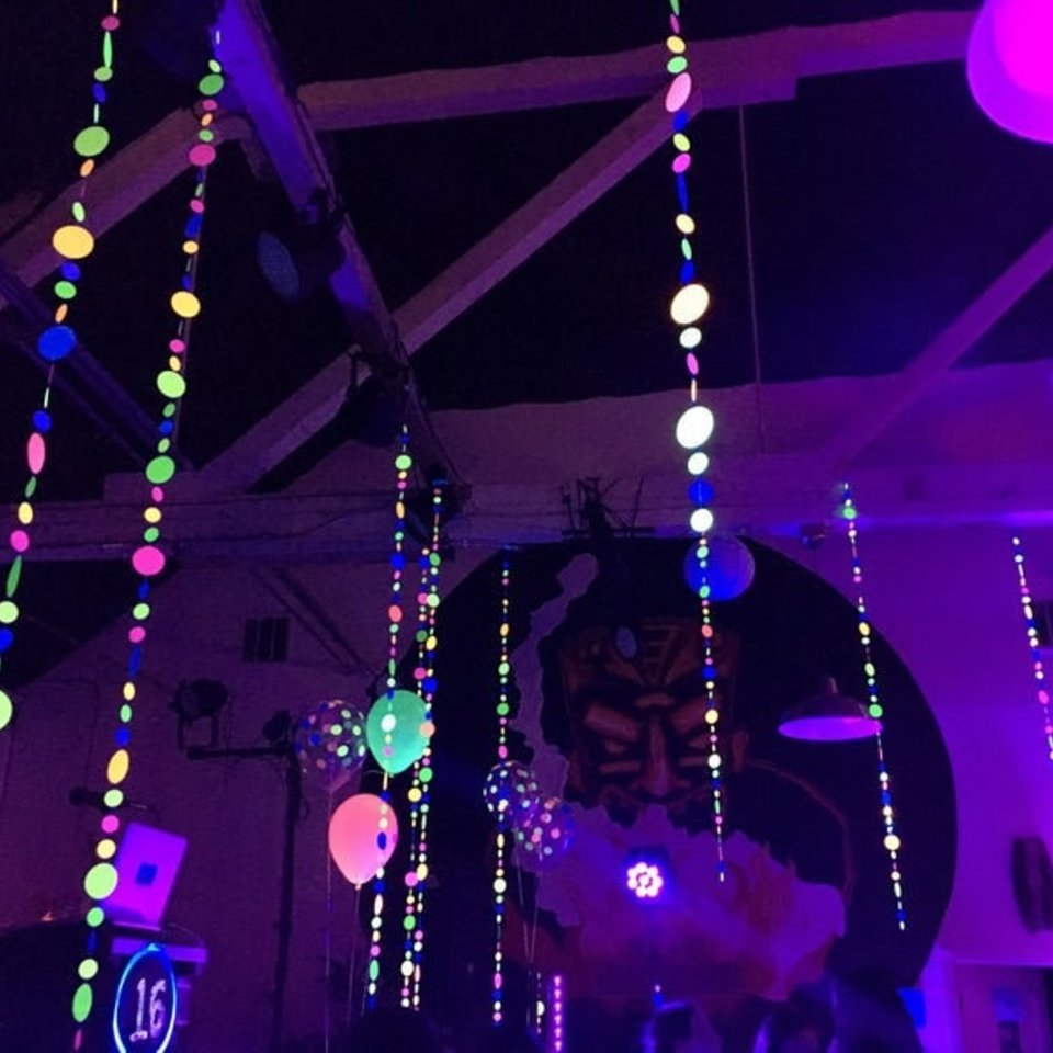Glow Party Garland, Neon Party Decoration, 80s Party Decor, Glow Party Hanging Decor, Skate Party Decor, Glow Party Polka Dot Garland