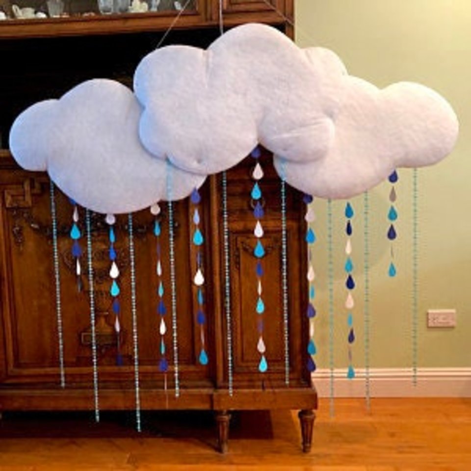 Blue and Turquoise Raindrops, Raindrop Garland, Baby Sprinkle Decoration, Sprinkle Shower Decor, Baby Shower Backdrop, Baby Boy Shower