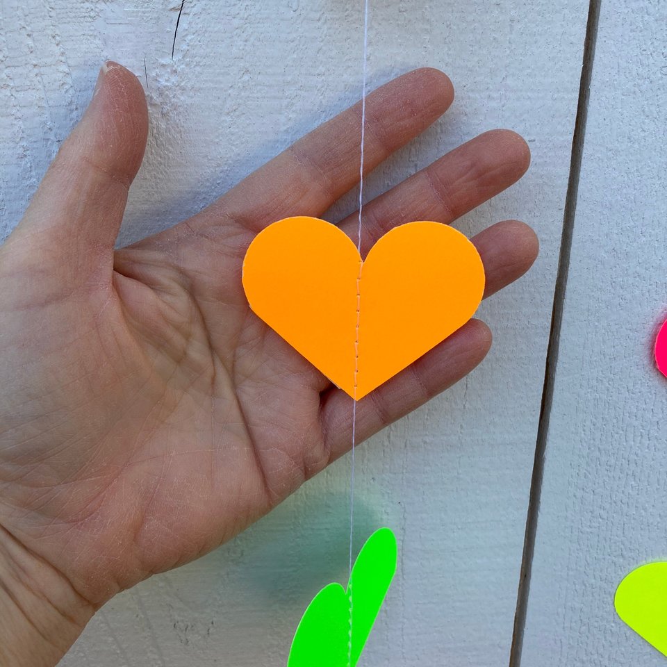 Glow Party Decoration, Neon Heart Garland, 80s Party Decor, Fluorescent Hearts, UV Reflective Hearts, Sweet 16 Glow Party, Neon Dance Party