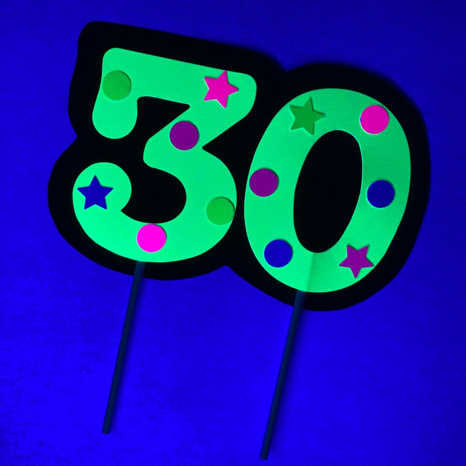 Neon Number Cake Topper, Glow Party Cake Topper, Neon Birthday Cake Topper, UV Reflective Cake Decoration, Fluorescent Neon Cake Decor