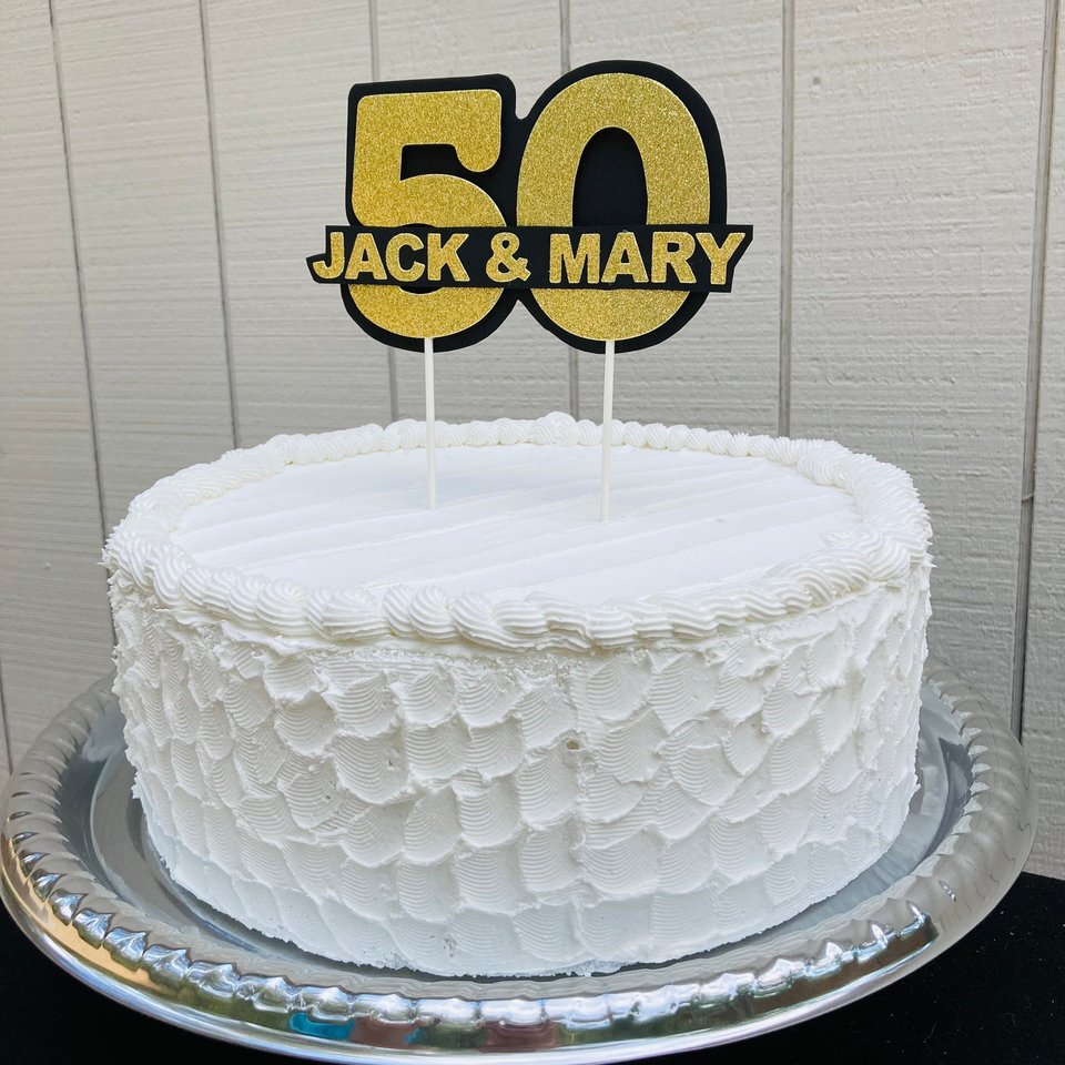 Personalized gold glitter 50th anniversary cake topper, custom name, elegant number 50 decoration, gold wedding celebration decor