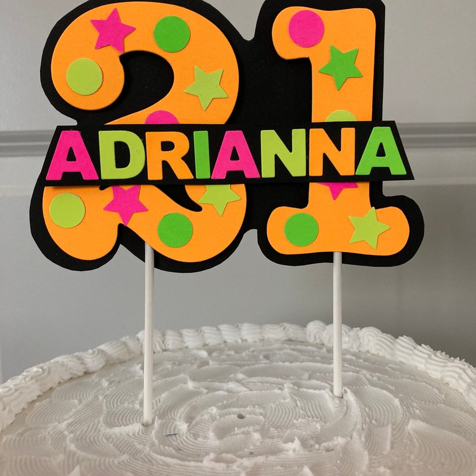 Glow Party Cake Topper, Neon Orange Cake Topper, Birthday Cake Decor, Personalized Topper, Name Topper, Age Topper, Glow Party Decorations