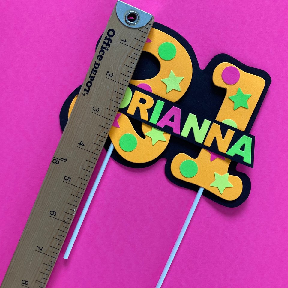 Glow Party Cake Topper, Neon Orange Cake Topper, Birthday Cake Decor, Personalized Topper, Name Topper, Age Topper, Glow Party Decorations