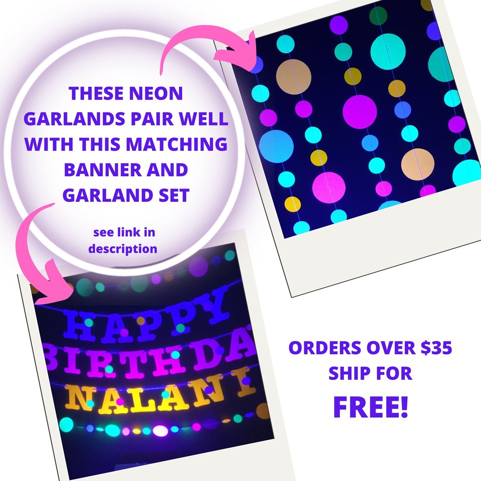 Glow Party Garland, Neon Party Decoration, 80s Party Decor, Glow Party Hanging Decor, Skate Party Decor, Glow Party Polka Dot Garland