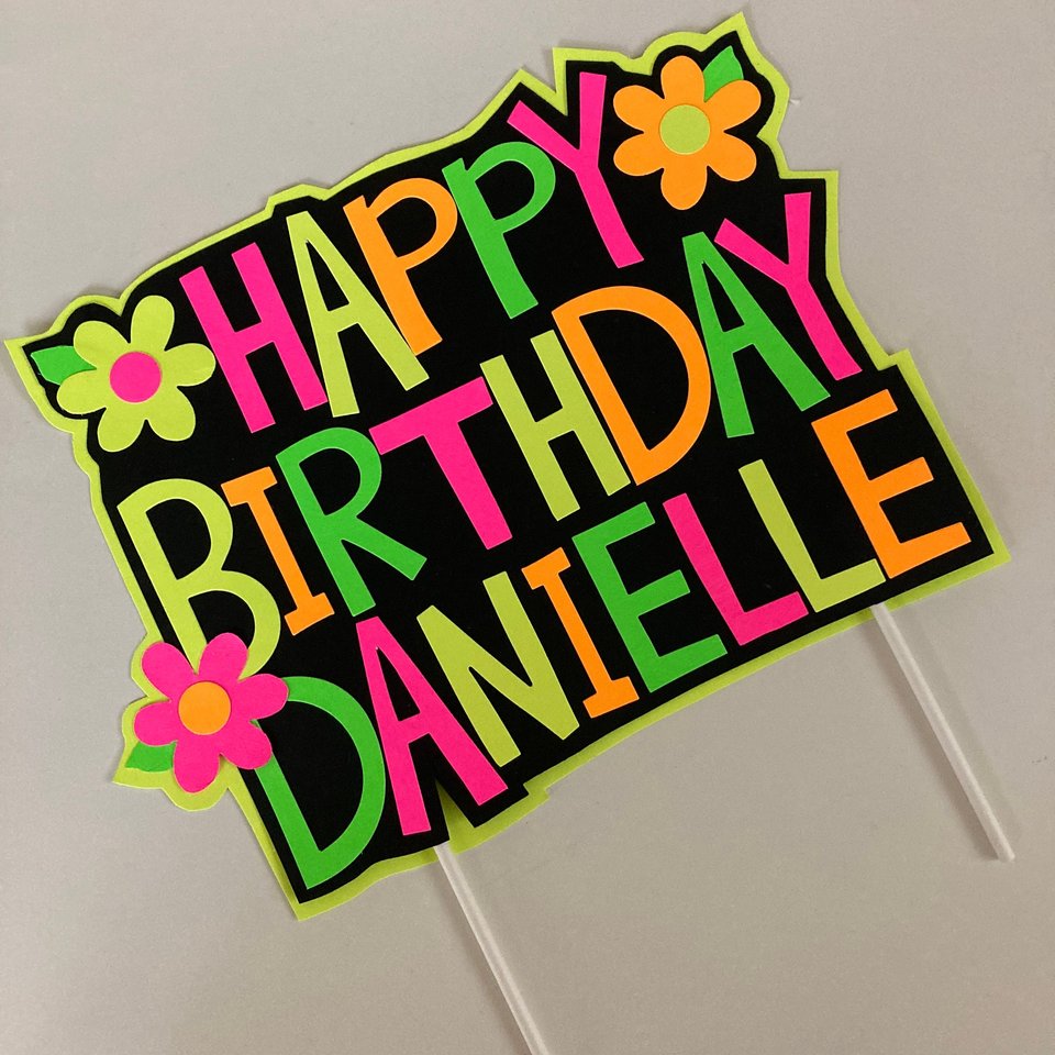 Neon Cake Topper, Girl Glow Party, Retro Birthday Cake, Glow Party Supplies, Personalized Cake Topper, 80s Birthday, Flower Cake Decor