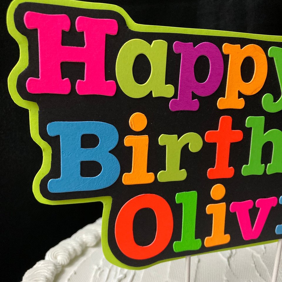 Bright Neon Personalized Glow Birthday Party Cake Topper, Customized Black Light Party Centerpiece, Cake Ornament Decoration, Happy Birthday