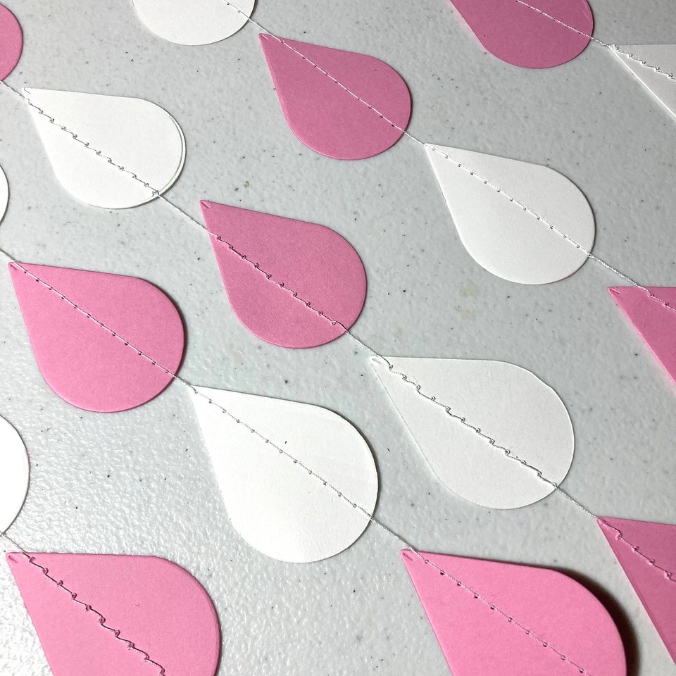 Baby Shower Decor, Raindrop Garland, Pink and White Raindrops, Baby Girl Shower, Sprinkle Garland, Baby Sprinkle Decor, Baby Shower Backdrop