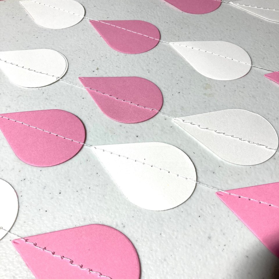 Baby Shower Decor, Raindrop Garland, Pink and White Raindrops, Baby Girl Shower, Sprinkle Garland, Baby Sprinkle Decor, Baby Shower Backdrop