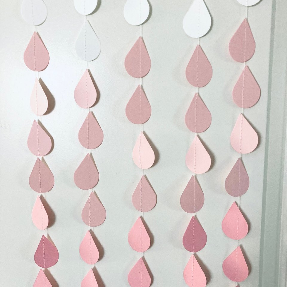 Ombre Pink Garland, Girl Baby Sprinkle, Girl Baby Shower, Pink Ombre Raindrops, Raindrop Garland, Baby Shower Backdrop, Virtual Baby Shower
