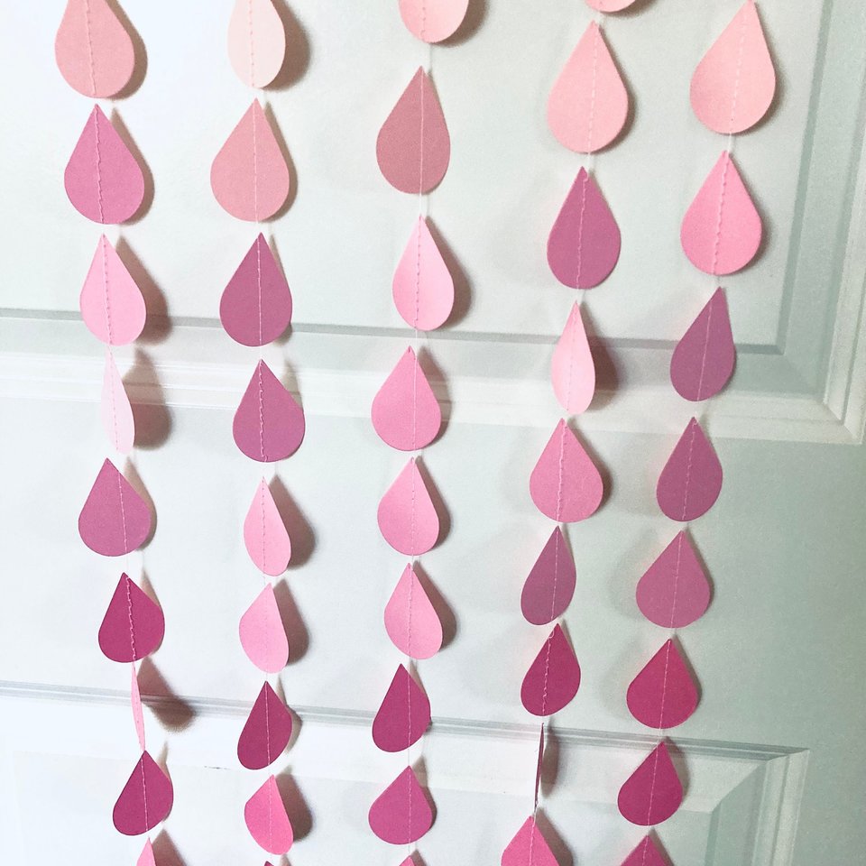 Ombre Pink Garland, Girl Baby Sprinkle, Girl Baby Shower, Pink Ombre Raindrops, Raindrop Garland, Baby Shower Backdrop, Virtual Baby Shower