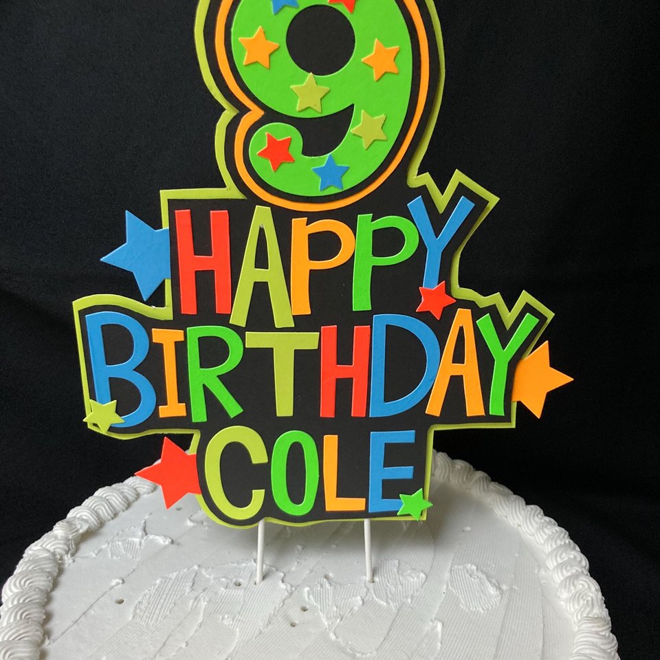 Personalized Boy Glow Party Cake Topper, Neon Birthday Cake Decor, Birthday Decoration, Glow in the Dark Supplies, Neon Skate, 9th Birthday