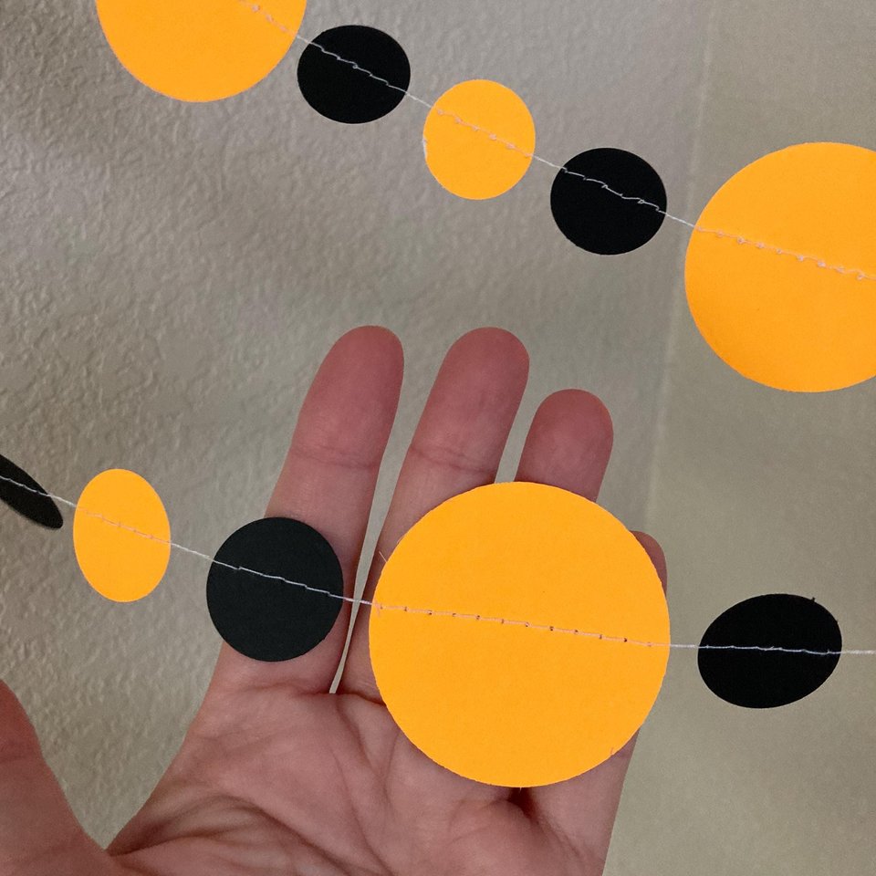 Neon Orange and Black Halloween Party Garlands, Spooky Handmade Paper Circle Buntings, Eerie Glow Decor, Glow-in-the-Dark Fluorescent Decor
